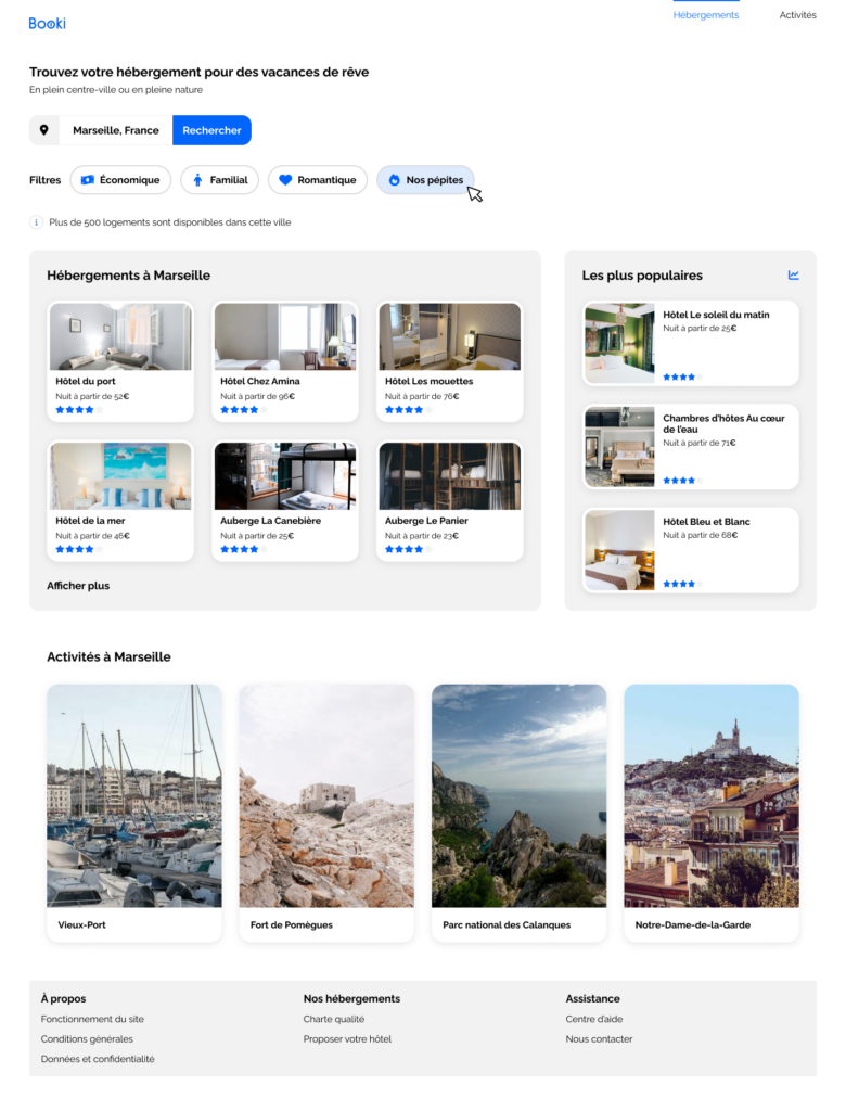 Section de recherche et de filtres